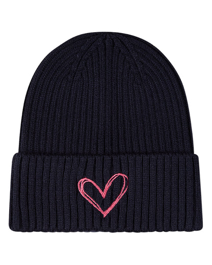 Girls "Heart Pop" Rayon-Blend Chunky-Ribbed Embroidered Cuffed Beanie