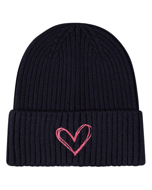 Girls "Heart Pop" Rayon-Blend Chunky-Ribbed Embroidered Cuffed Beanie