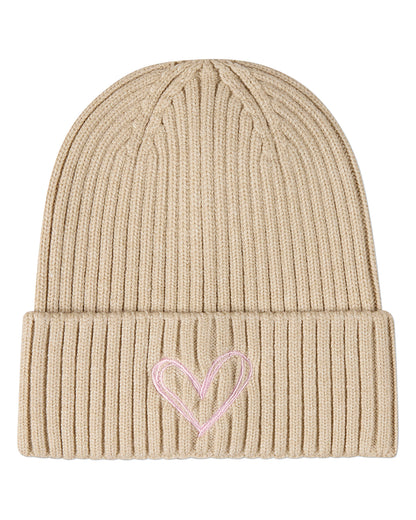 Girls "Heart Pop" Rayon-Blend Chunky-Ribbed Embroidered Cuffed Beanie
