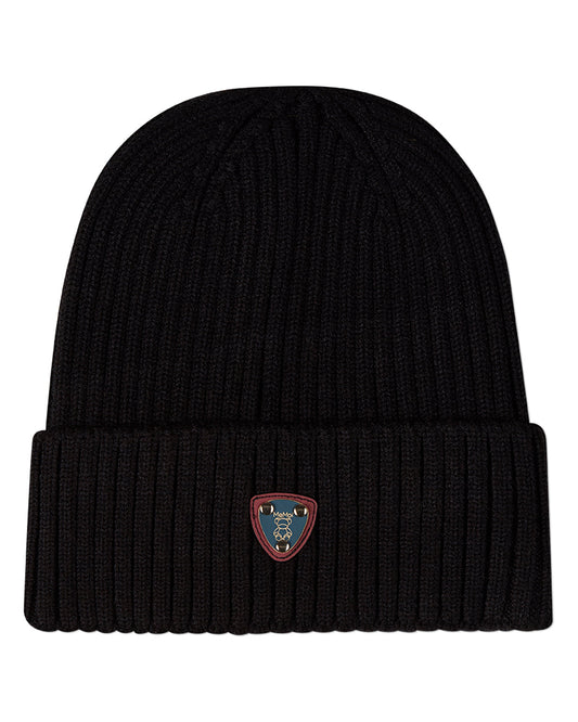 Kids Teddy Bear Crest Rayon-Blend Chunky-Ribbed Cuffed Beanie