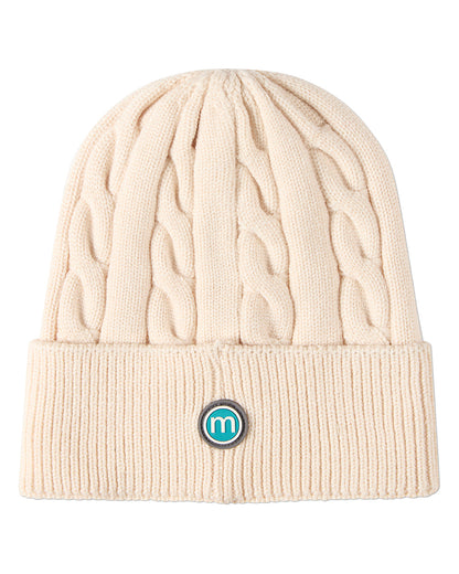 Kids "Cool Teddy" Rayon-Blend Cable-Knit Cuffed Embroidered Beanie