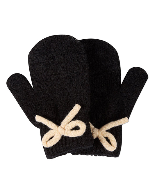 Little Girls "Sweet Knit Bow" Ribbed Rayon-Blend Mittens