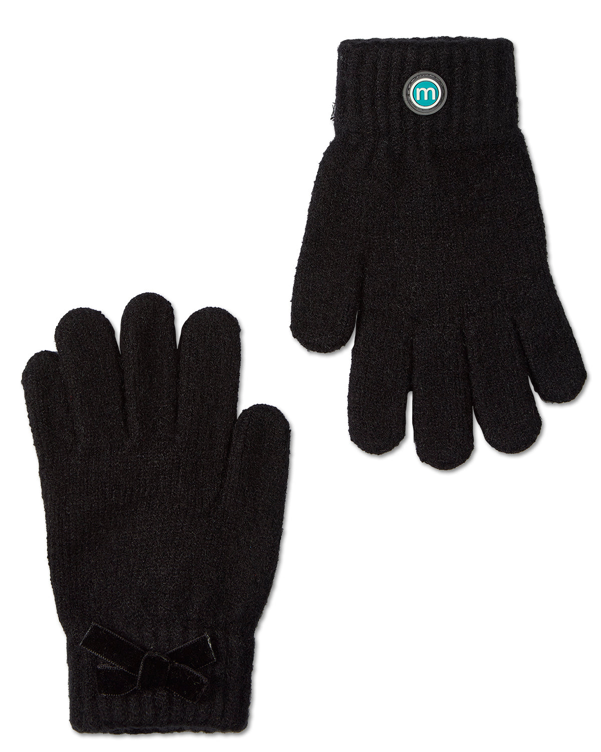 Girls Bow-Trimmed Rayon-Blend Cozy Cuffed Knit Gloves