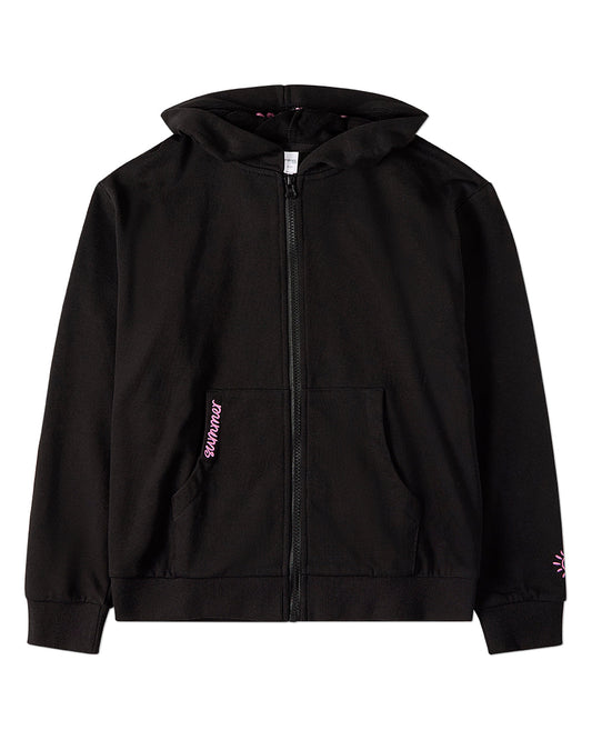 Kids Summer-Themed Cotton-Rich Zip-Up Embroidered Hoodie