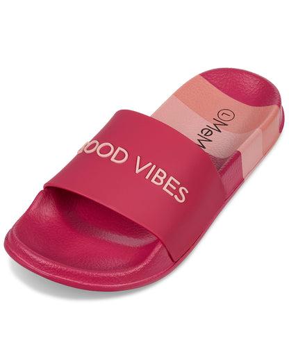 Kids Striped "Good Vibes" EVA-Cushioned Slide Sandal with 3D Graphics