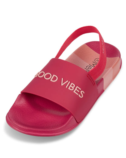 Kids Striped "Good Vibes" EVA-Cushioned Slide Sandal with 3D Graphics