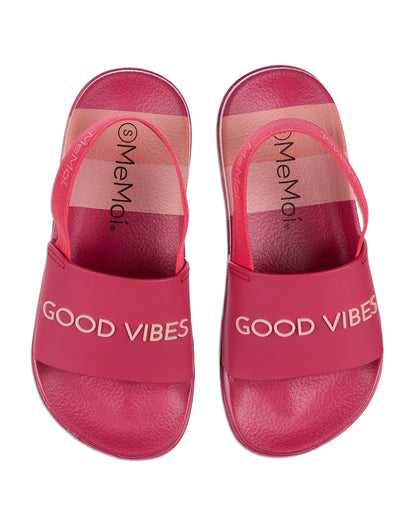 Kids Striped "Good Vibes" EVA-Cushioned Slide Sandal with 3D Graphics