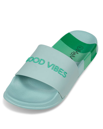Kids Striped "Good Vibes" EVA-Cushioned Slide Sandal with 3D Graphics