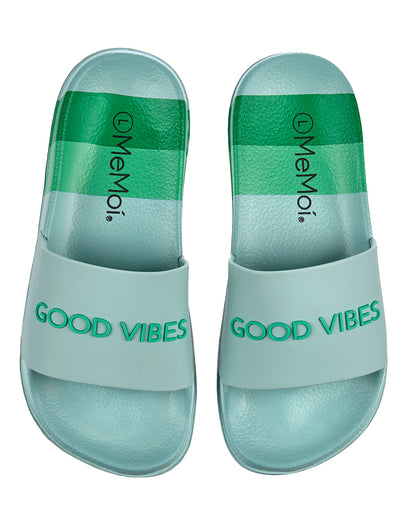 Kids Striped "Good Vibes" EVA-Cushioned Slide Sandal with 3D Graphics
