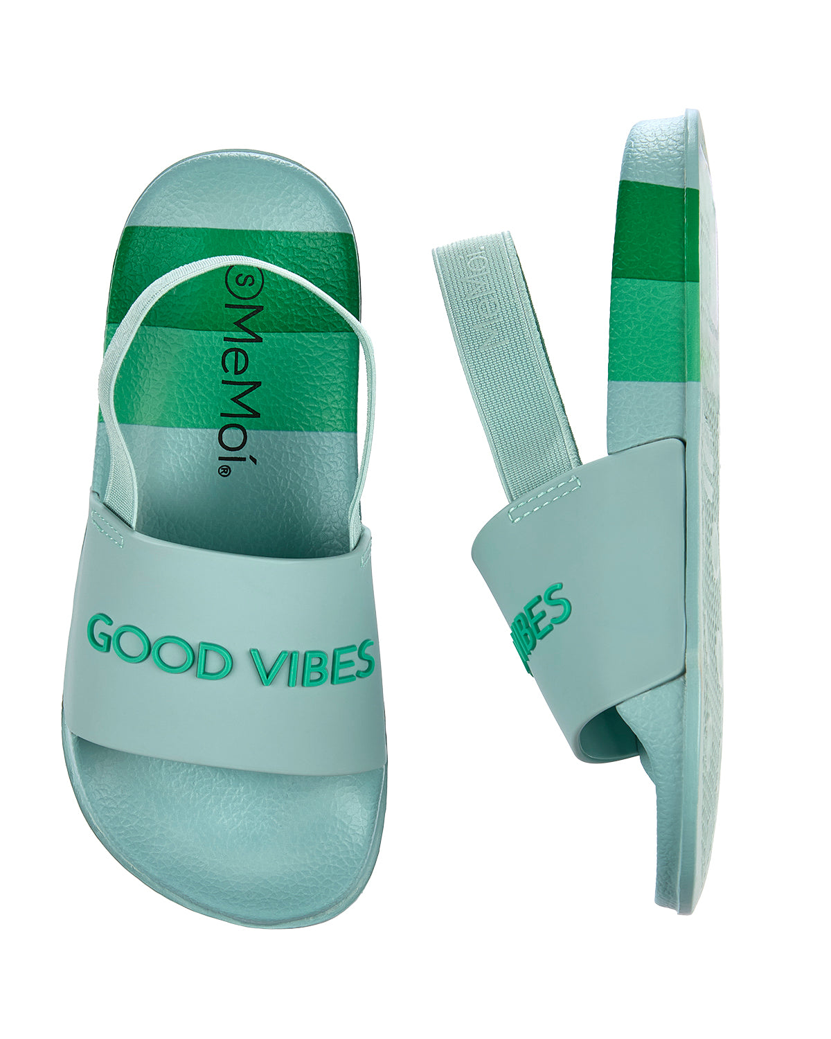 Kids Striped "Good Vibes" EVA-Cushioned Slide Sandal with 3D Graphics