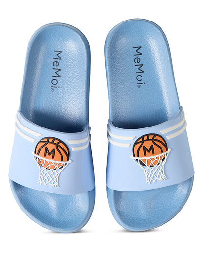 Boys Basketball-Themed EVA-Cushioned Slip-On Slide Sandal with 3D Graphics