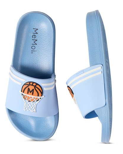 Boys Basketball-Themed EVA-Cushioned Slip-On Slide Sandal with 3D Graphics
