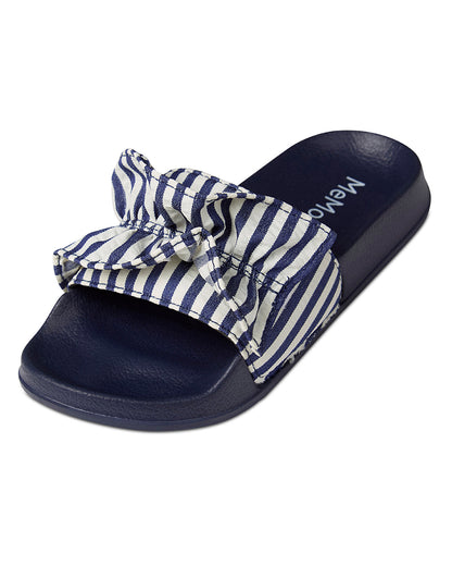Girls Ruffle Stripe EVA-Cushioned Slip-On Slide Sandal