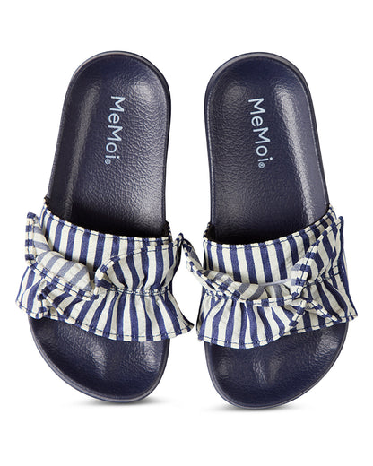 Girls Ruffle Stripe EVA-Cushioned Slip-On Slide Sandal