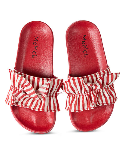 Girls Ruffle Stripe EVA-Cushioned Slip-On Slide Sandal