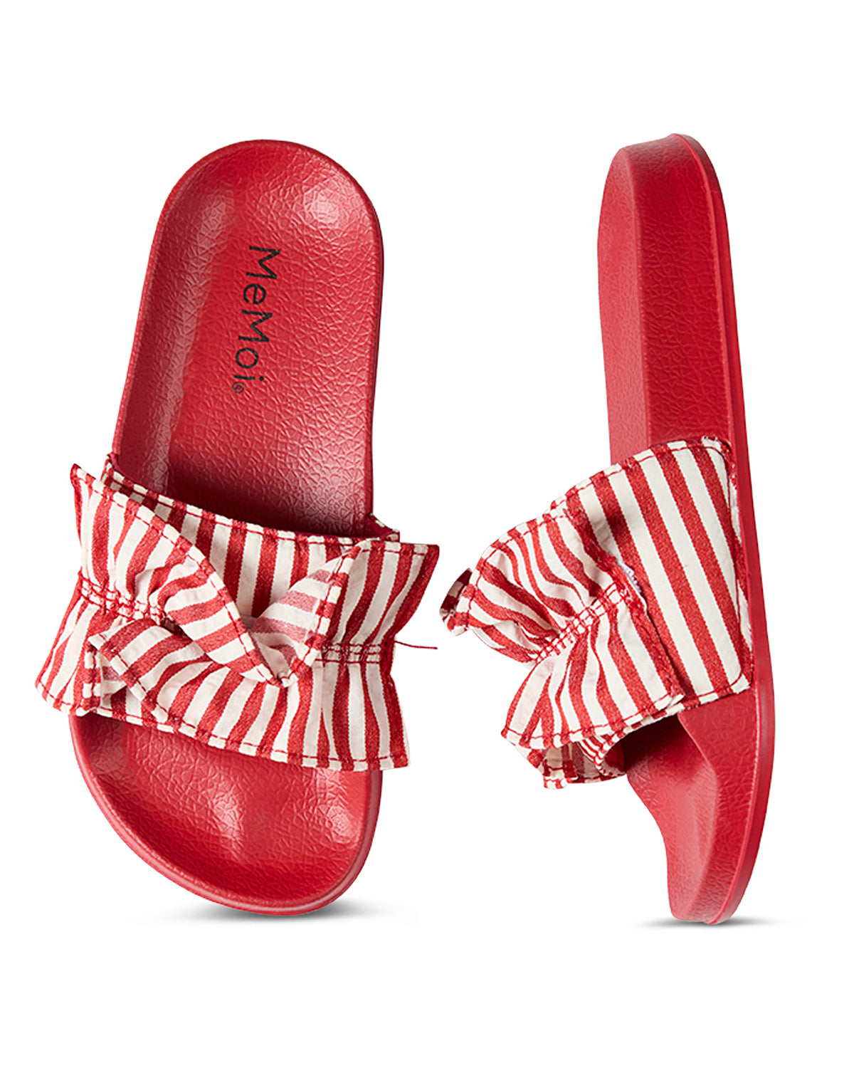 Girls Ruffle Stripe EVA-Cushioned Slip-On Slide Sandal