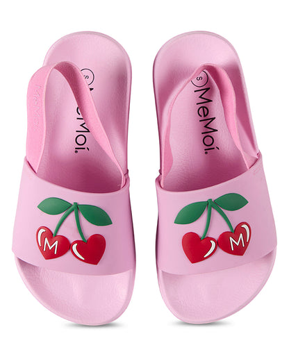 Girls Cherry-Coded EVA-Cushioned Slide Sandal with Back Strap