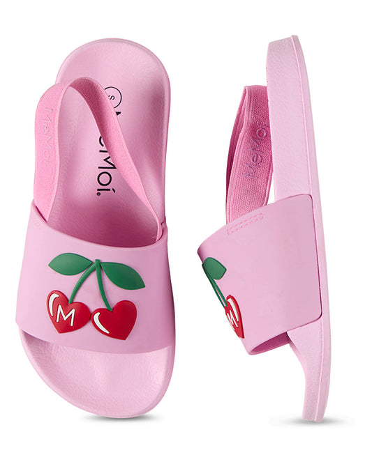 Girls Cherry-Coded EVA-Cushioned Slide Sandal with Back Strap