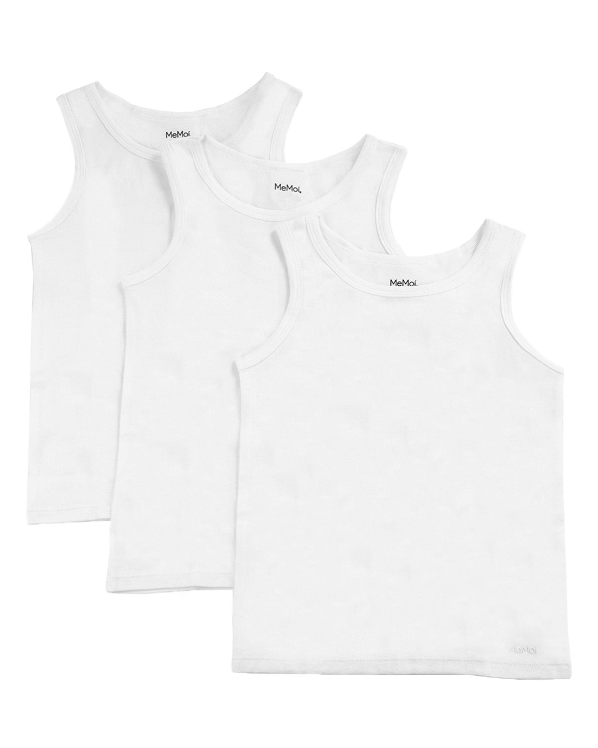 Boys Shorter White Cotton Blend Tank Top 3 Pack