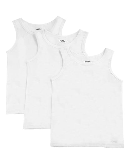 Boys Shorter White Cotton Blend Tank Top 3 Pack