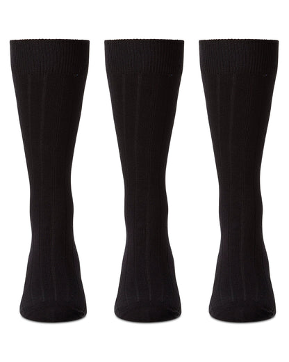 Men's 3 Pair Pack Ribbed Extra Wear Cotton Blend Crew Socks
