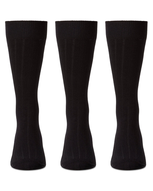 Men's 3 Pair Pack Ribbed Extra Wear Cotton Blend Crew Socks