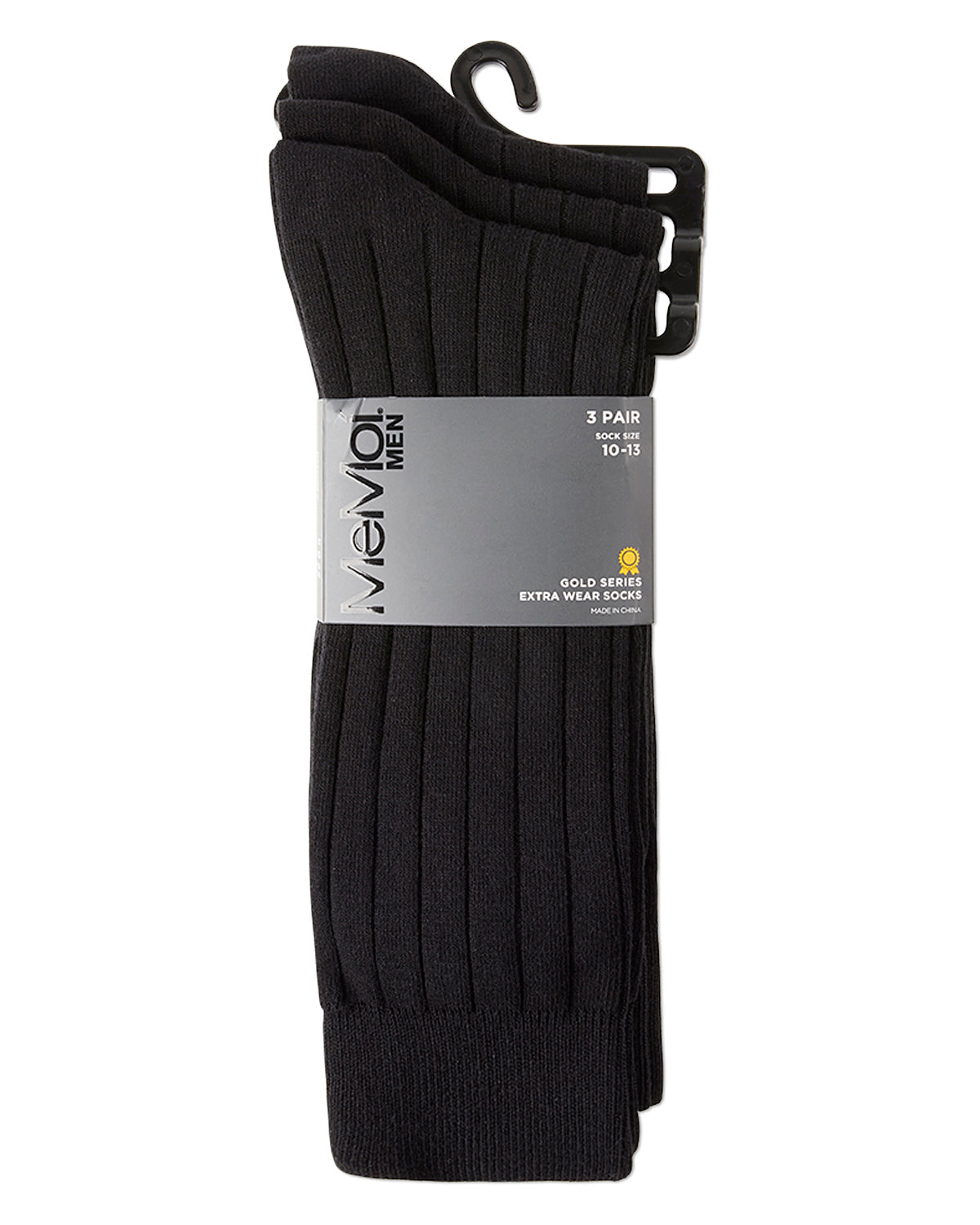 Men's 3 Pair Pack Ribbed Extra Wear Cotton Blend Crew Socks