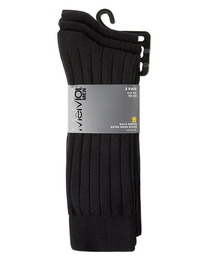 Men's 3 Pair Pack Ribbed Extra Wear Cotton Blend Crew Socks