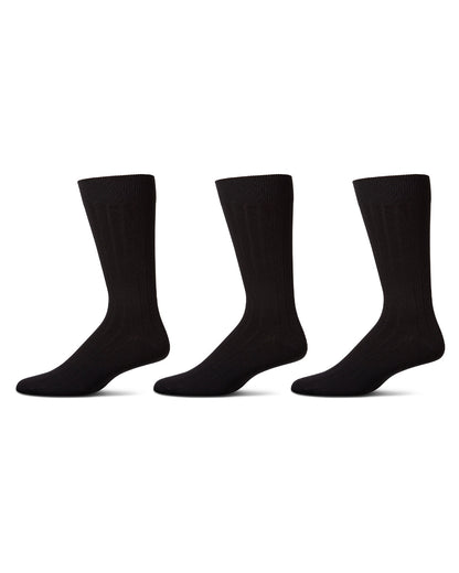 Men's 3 Pair Pack Ribbed Extra Wear Cotton Blend Crew Socks