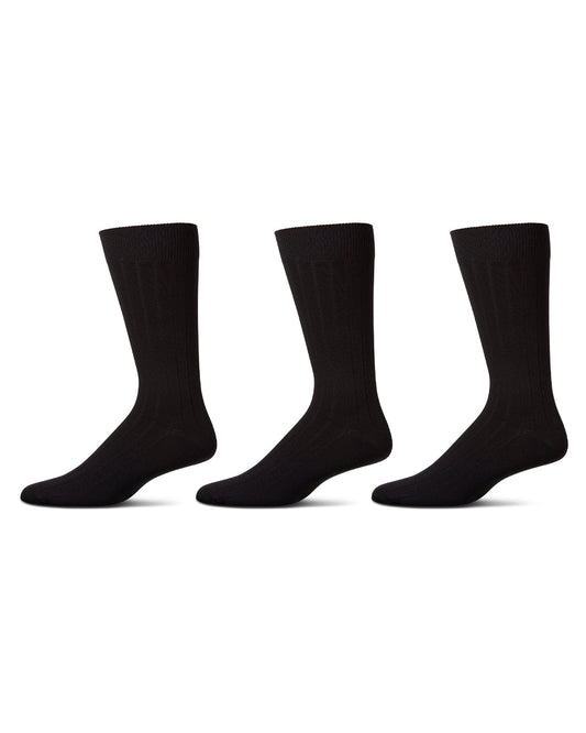 Men's 3 Pair Pack Ribbed Extra Wear Cotton Blend Crew Socks