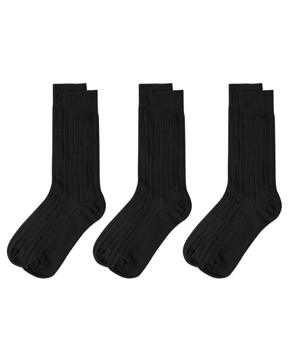 Men's 3 Pair Pack Ribbed Extra Wear Cotton Blend Crew Socks