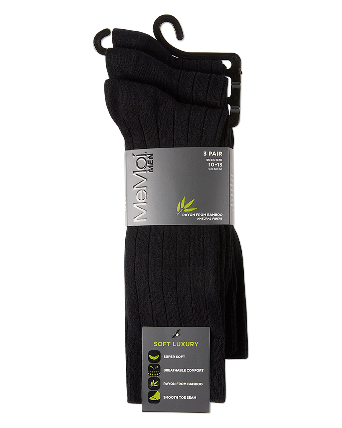 Men's 3 Pair Pack Bamboo Blend Ribbed Crew Socks
