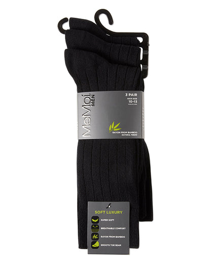 Men's 3 Pair Pack Bamboo Blend Ribbed Crew Socks
