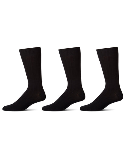 Men's 3 Pair Pack Bamboo Blend Ribbed Crew Socks