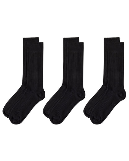 Men's 3 Pair Pack Bamboo Blend Ribbed Crew Socks