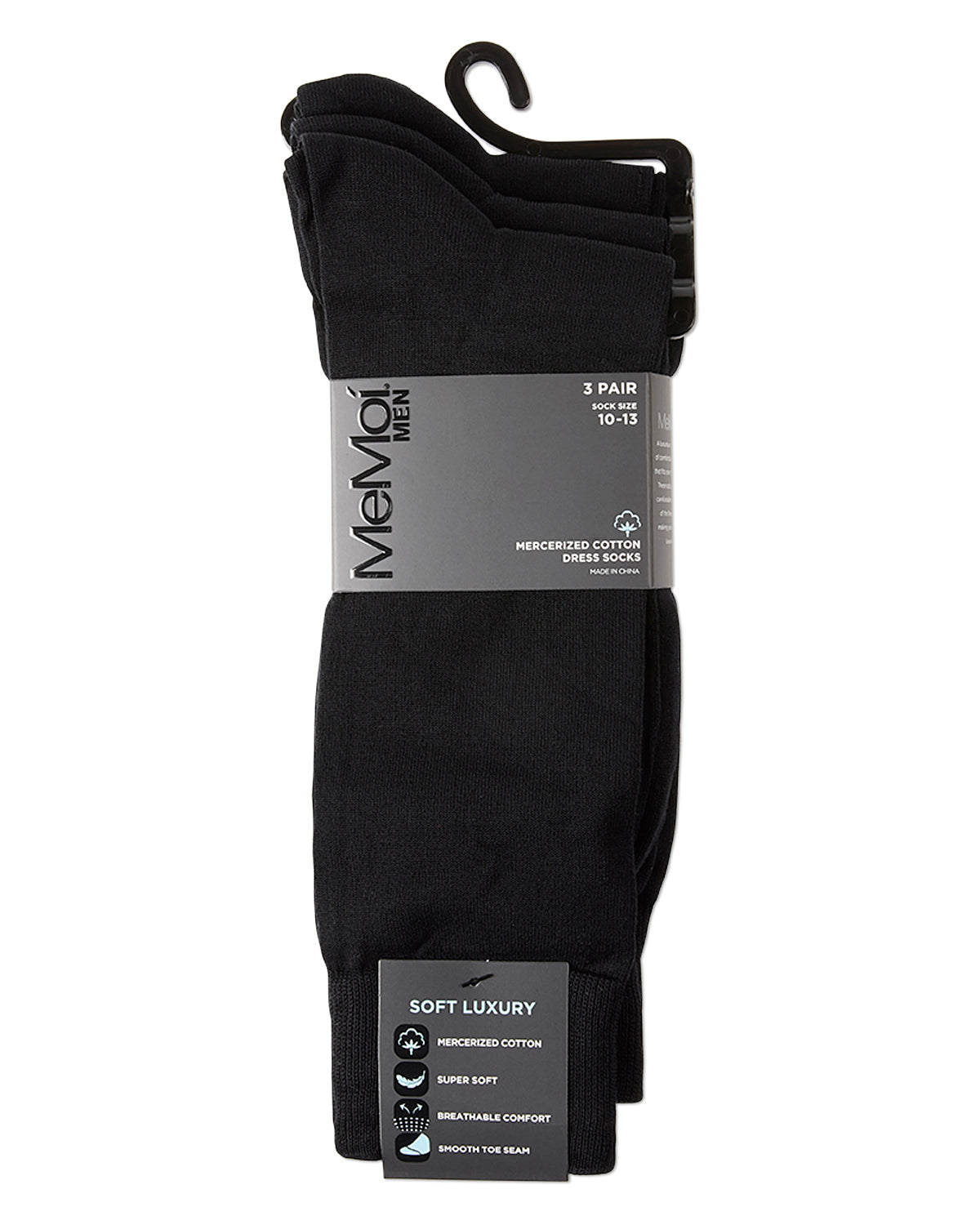 Men's 3 Pair Pack Flat Knit Mercerized Cotton Crew Socks