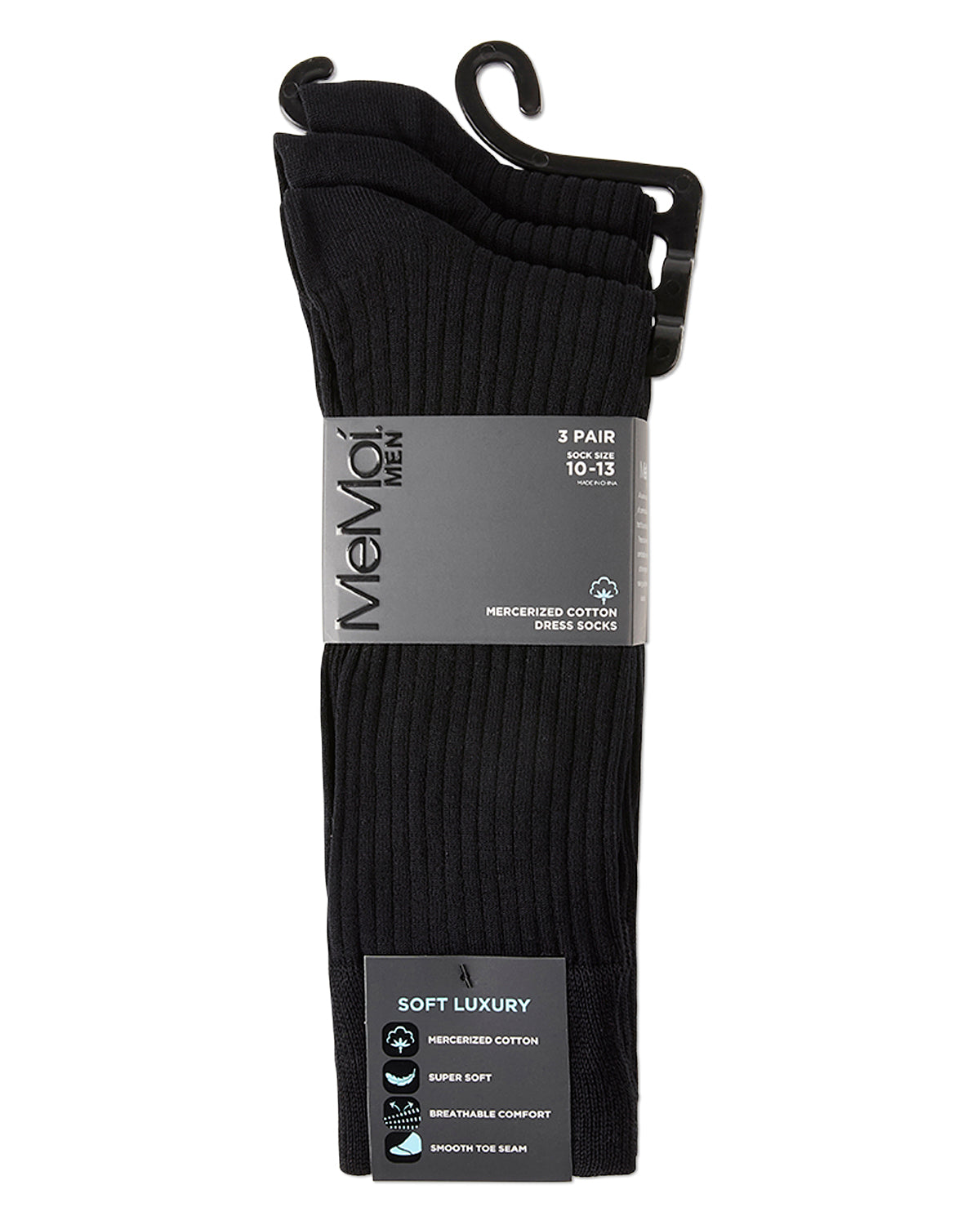 Thin Ribbed Men's Mercerized Cotton Socks 3 Pack
