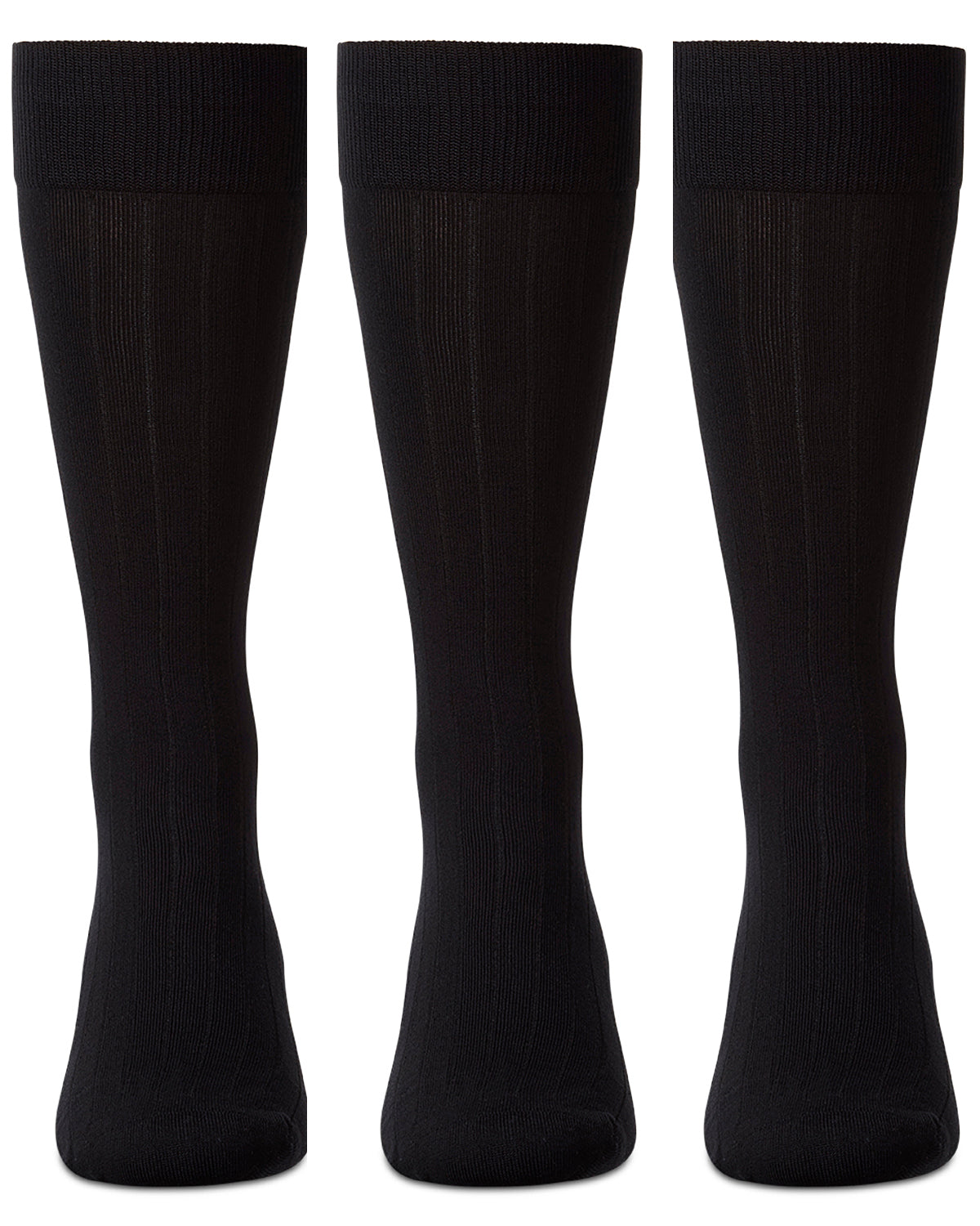 Men's 3 Pair Pack Wide Ribbed Mercerized Cotton Crew Socks