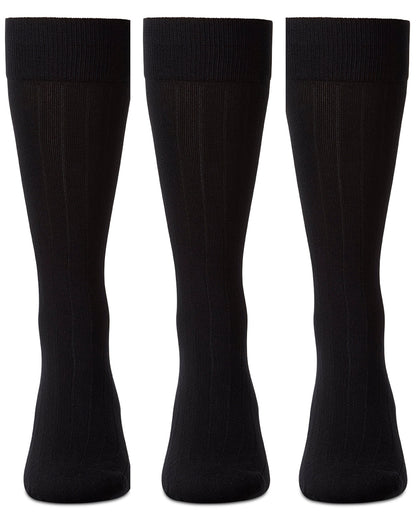 Men's 3 Pair Pack Wide Ribbed Mercerized Cotton Crew Socks
