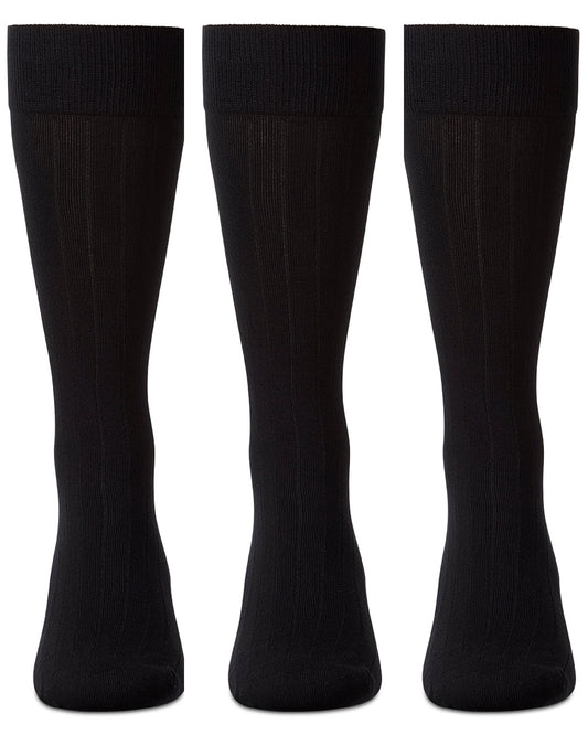 Men's 3 Pair Pack Wide Ribbed Mercerized Cotton Crew Socks