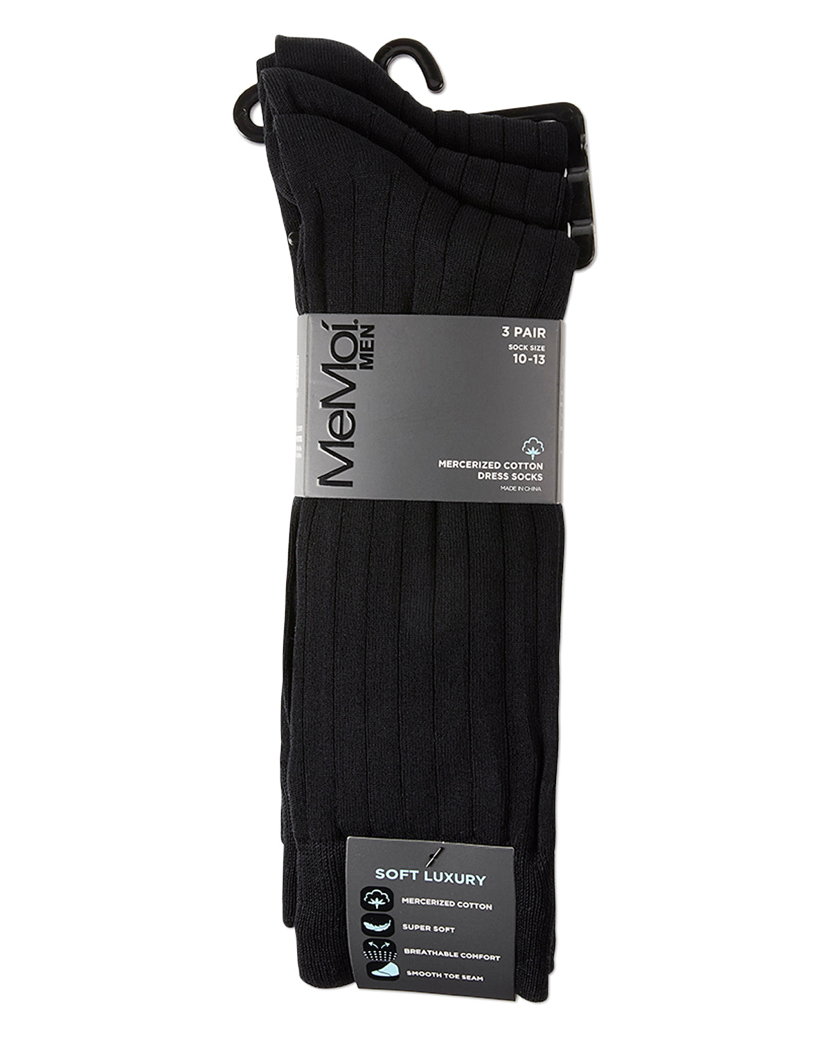 Men's 3 Pair Pack Wide Ribbed Mercerized Cotton Crew Socks