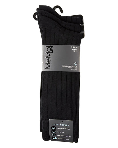 Men's 3 Pair Pack Wide Ribbed Mercerized Cotton Crew Socks