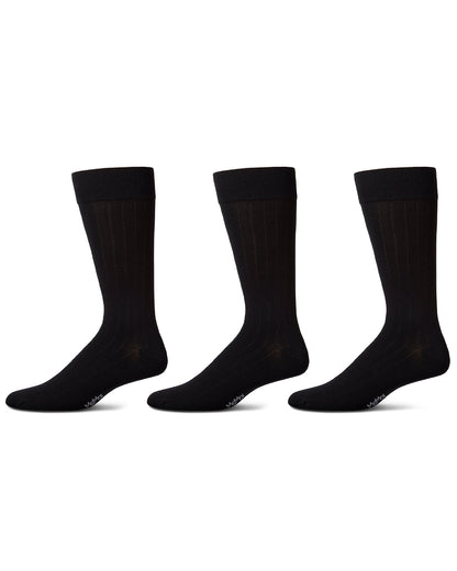 Men's 3 Pair Pack Wide Ribbed Mercerized Cotton Crew Socks
