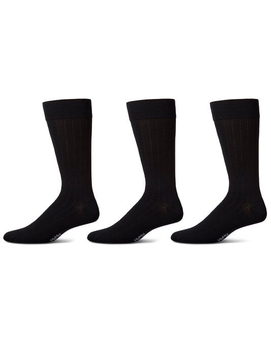 Men's 3 Pair Pack Wide Ribbed Mercerized Cotton Crew Socks