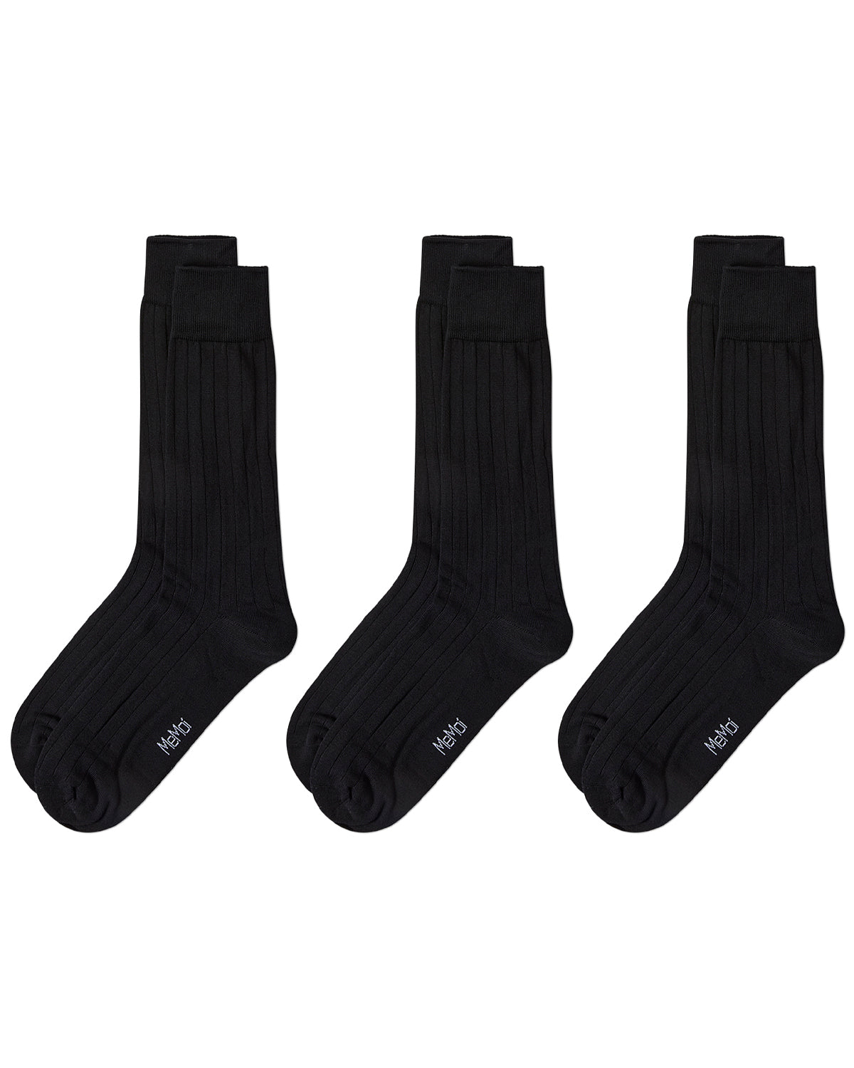Men's 3 Pair Pack Wide Ribbed Mercerized Cotton Crew Socks