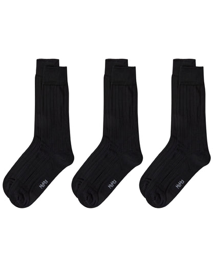 Men's 3 Pair Pack Wide Ribbed Mercerized Cotton Crew Socks