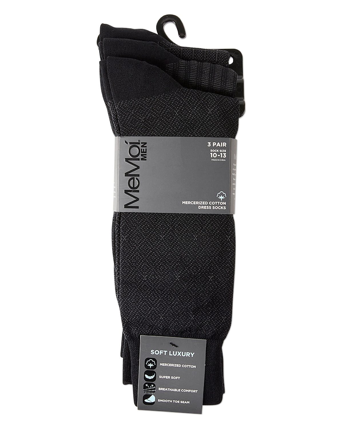 Men's 3 Pair Pack Assorted Mercerized Cotton Blend Crew Socks
