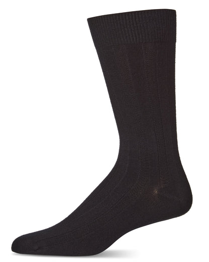 Men's Bamboo Blend Solid Woven Ribbed Crew Socks