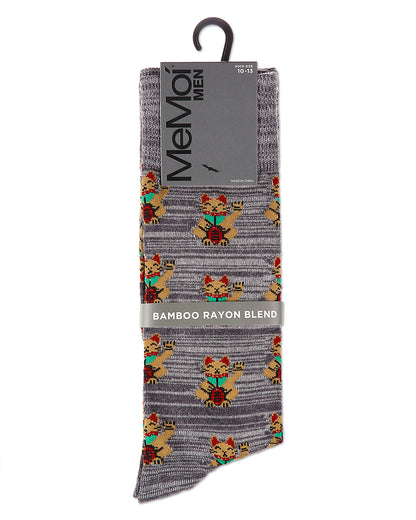 Lucky Cat Maneki-Neko Men's Bamboo Blend Crew Socks
