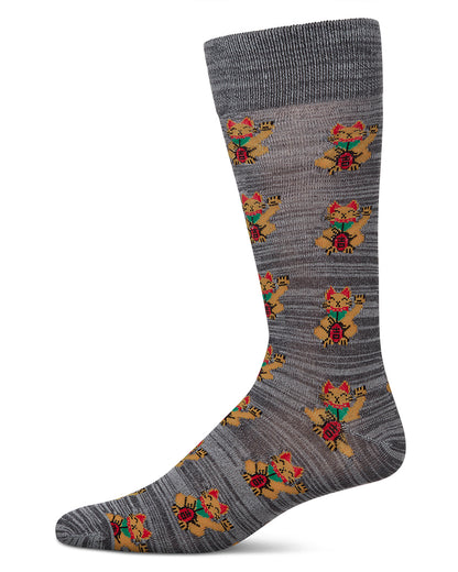 Lucky Cat Maneki-Neko Men's Bamboo Blend Crew Socks